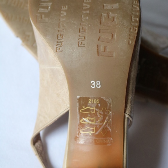 FUGITIVE By Francesco Rossi Leather Sling Back Heels Beige/Kaki Unique Size 38 - Picture 13 of 14